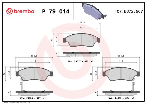 A.B.S. P 79 014 BREMBO Bremsbelagsatz, Scheibenbremse
